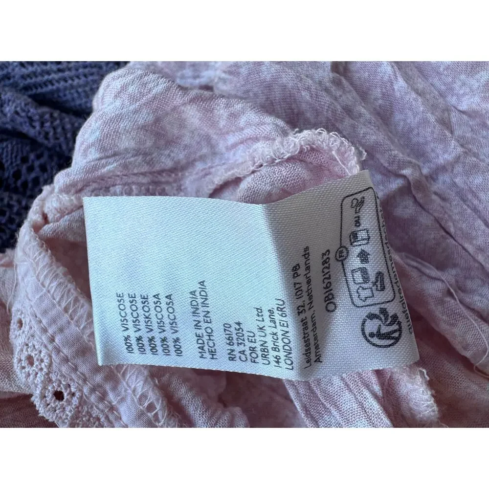 Free People Pink Smocked Peasant Top XL Puff Sleeve Crop Boho Cottagecore